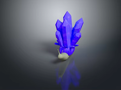 Blue Crystal Like Plant With White Base On Gray Background And Reflection 3d model