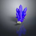 Blue Crystal Like Plant With White Base On Gray Background And Reflection