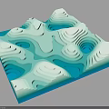 3D Abstract Model With Wave Texture Spiral Pattern And Square Light Blue White Base Design