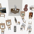 Art Studio Display With Easels Drawing Boards Sculptures And Paintings