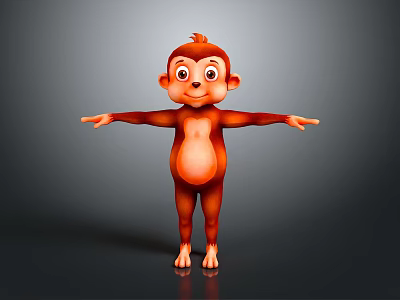 Cute Red Cartoon Monkey Character With Outstretched Arms On Gray Background 3d model