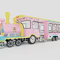 Pink Kids Play Function Train With Colorful Decorations And Multiple Carriages 3d model