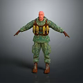 A Man In Camouflage Uniform With Tactical Vest And Brown Boots Standing In Neutral Background