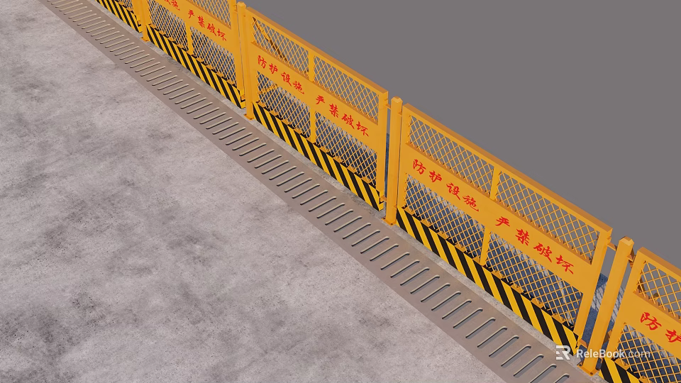 Road Safety Facilities Yellow Protective Barriers With Black Yellow Warning Stripes 3d model 