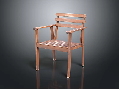 Wooden Armrest Chair With Slatted Seat And Back For Home Furniture 3d model