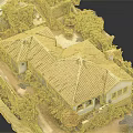 Scenic Garden Landscape With Tiled Roof House Courtyard Greenery Steps And Pathways