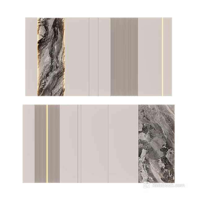 Modern Wall Design With Neutral Panels Marble Texture And Gold Accent Lines 3d model 