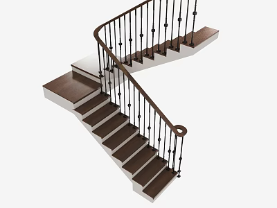Elegant Spiral Staircase With Wooden Steps And Black Metal Railings Design 3d model