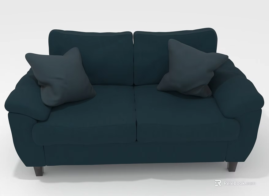 Modern Two Seater Teal Sofa With Upholstered Design And Decorative Pillows 3d model 