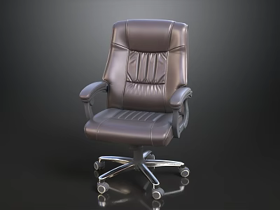 Brown Leather Office Chair With Adjustable Armrests And Swivel Wheels 3d model