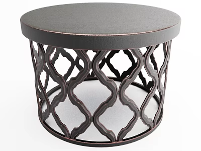 Round Modern Coffee Table With Dark Gray Top And Intricate Metal Lattice Base 3d model