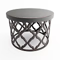 Round Modern Coffee Table With Dark Gray Top And Intricate Metal Lattice Base