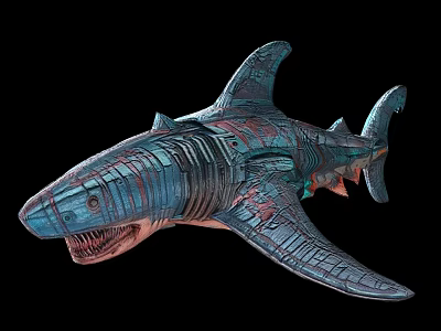 3D Rendered Mechanical Shark Featuring Colorful Intricate Patterns And Artistic Design 3d model