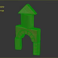 Wooden Building Blocks Stacked Into Tower With Roof Like Triangle And Arch Shapes