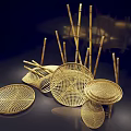 Elegant Handcrafted Bamboo Woven Garden Ornaments with Baskets Trays and Sticks