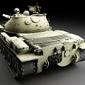 Military Tank With Long Barrel Turret And Armored Hull On Dark Background