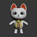 White Lucky Cat Doll With Red Ears Green Collar And Golden Lucky Charm