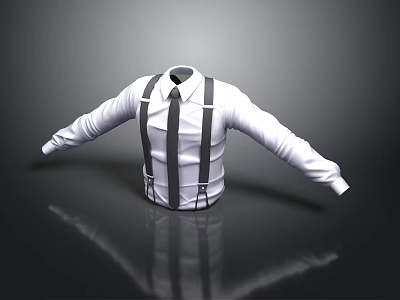 Elegant White Shirt With Black Suspenders And Classic Tie For Casual Daily Wear 3d model