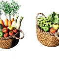 Fresh Assorted Vegetables in Wicker Baskets with Carrots Cabbage and Bell Peppers