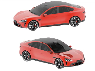 Red Sporty Car With Black Roof Alloy Wheels And Two Views Design 3d model