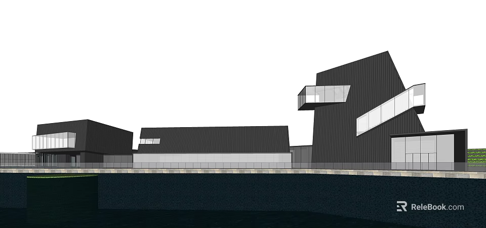 Modern Cultural Center Building With Geometric Design Dark Exterior And Glass Windows 3d model 