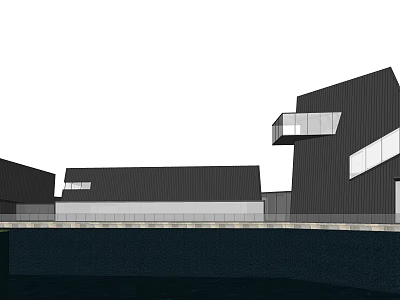 Modern Cultural Center Building With Geometric Design Dark Exterior And Glass Windows 3d model