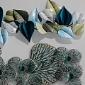 Modern Elegant Metal Wall Decor with 3D Geometric Leaves and Flower Patterns 3d model
