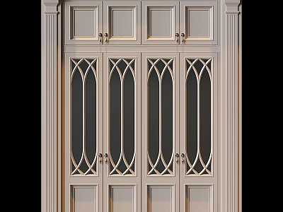 Elegant Classic Wardrobe Featuring Arched Glass Doors And Intricate Carved Patterns 3d model