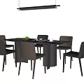 Modern Dining Table Set With Brown Leather Chairs Marble Tabletop Fruit Cups And Pendant Light 3d model