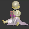Baby Wearing Blue Mask Sitting On Floor With Black Phone And White Towel