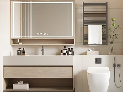 Modern Bathroom Set With Vanity Backlit Mirror Toilet And Towel Rack 3d model