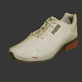 White PUMA Athletic Sneakers With Red Accent Sole And Brand Logo Design