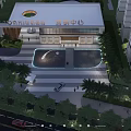 Modern Architectural Design Of Marketing Center Entrance Gate With Glass Facade And High rise Buildings