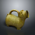 Artistic Ceramic Ram Shaped Sculpture With Textured Body Curved Handle And Spout