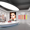 Modern Cosmetics Store Interior Featuring Shelves Round Display Tables Large Screen Ad And Lighting 3d model