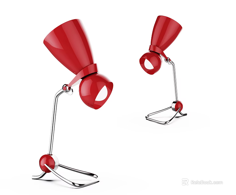 Red Desk Lamps with Adjustable Metal Stand and Clip Base Design 3d model 