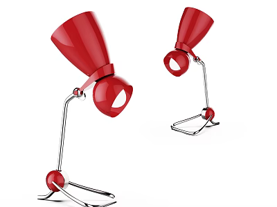 Red Desk Lamps with Adjustable Metal Stand and Clip Base Design 3d model