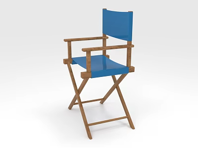 Blue Director's Chair Featuring Wooden Frame And Folding Design For Seating 3d model