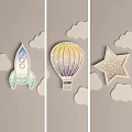 Decorative Kids Room Wall With Rocket Hot Air Balloon Star And Cloud Decorations 3d model