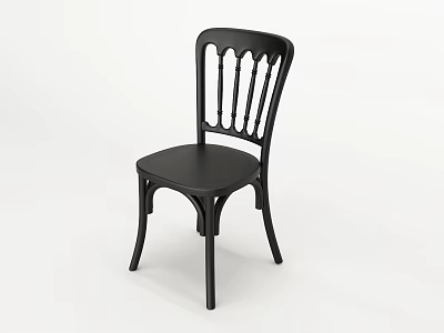 Classic Black Dining Chair With Slatted Back And Curved Legs 3d model