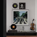 Decorative Ornament Combination With Vinyl Records Framed Art Violin Record Player Vintage Camera And Books