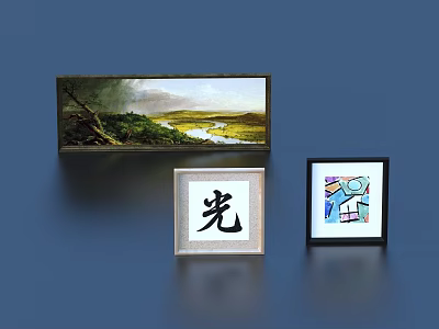 Decorative Picture Frames Displaying Landscape Painting Chinese Character Guang And Abstract Art 3d model
