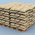 High Stacked Sandbags On Wooden Pallets For Building Construction Components