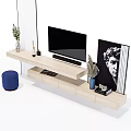 Modern Light Wood TV Stand In Living Room With TV Decorative Plants And Painting