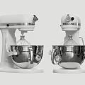Two White KitchenAid Stand Mixers with Stainless Steel Mixing Bowls