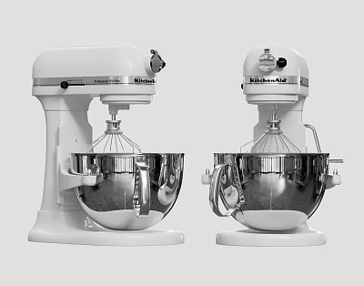 Two White KitchenAid Stand Mixers with Stainless Steel Mixing Bowls 3d model