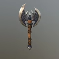 Double Bladed Axe Weapon With Medieval Wooden Handle And Metal Decorative Blades