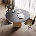Modern Minimalist Round Dining Table Set With Three Chairs And Black Tabletop 3d model