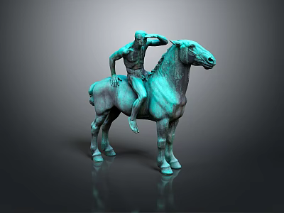 Man Riding On Horseback Bronze Statue With Green Patina And Relaxed Pose 3d model