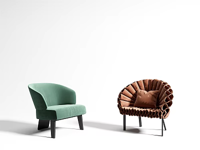 Modern Green And Brown Accent Chairs With Curved Back And Pleated Upholstery Design 3d model